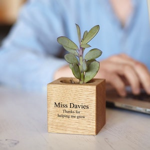 Personalised Solid Oak Micro Plant Pot / Birthday Gift / Gift for Dad / Personalized Pot Plant Holder / Gifts for Gardeners image 6