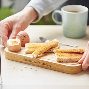 Personalised Egg And Toast Serving Board In Solid Oak / Solid oak double egg cup / Breakfast serving board / Personalised gifts