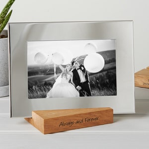 Silver Photo Frame With Personalised Oak Stand / Mother's Day Photo Frame / Silver Wedding Anniversary Gift / Wedding Day Photo Frame