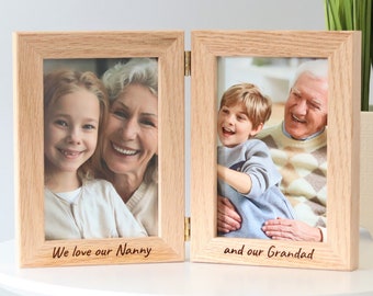 Personalised Solid Oak Hinged Photo Frame / Daddy & Me Double Picture Frame