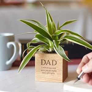 Personalised Solid Oak Micro Plant Pot / Birthday Gift / Gift for Dad / Personalized Pot Plant Holder / Gifts for Gardeners Front only