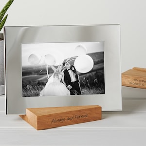 Silver Photo Frame With Personalised Oak Stand / Mother's Day Photo Frame / Silver Wedding Anniversary Gift / Wedding Day Photo Frame