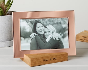 Copper Photo Frame With Personalised Oak Base Stand / 7th Wedding Anniversary Gift / Wedding Day Photo Frame / Mother's Day Gift for Her