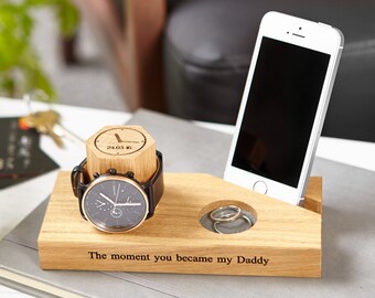 Personalised Solid Oak Time And Date Bedside Watch Stands / Birthday Gift / Watch Display / Dad Gift / Wedding Gift / Gift For Him