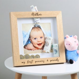 Personalised Money Box Photo Frame / Christening Gift