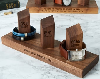 Personalised Walnut Three Watch Stand: Engraved Jewellery Storage