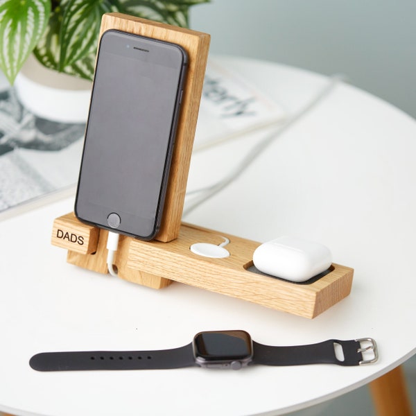 Personalised Apple iPhone, Airpods & Watch Charging Stand | Personalized Apple Accessories Docking Station | Gift For Him | Gifts For Her