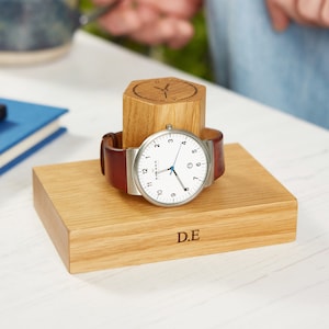 Personalized Single Hex Oak Watch Storage Stand / Personalised Wristwatch Holder / Customised Timepiece Display / Gift For Him
