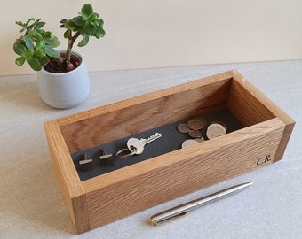 Personalised Solid Oak Coin Dish & Stash Tray / Personalized Coin Dish / Coin and Key Tray / Key Dish / Daddy's Loose Change / Daddy Gift