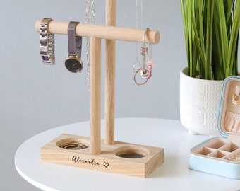 Personalised Double Jewellery Stand with Trinket Storage Dishes