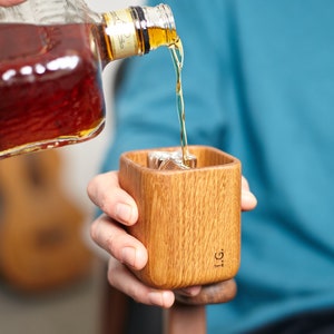 Solid oak whiskey tumbler engraved with initials, perfect for Father's Day gift...cheers