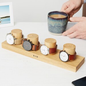 Watch Stand for Four Watches / Personalised Oak Watch Storage / Gift for Him / Watch Holder / Personalized Watch Display / Gift for Dads