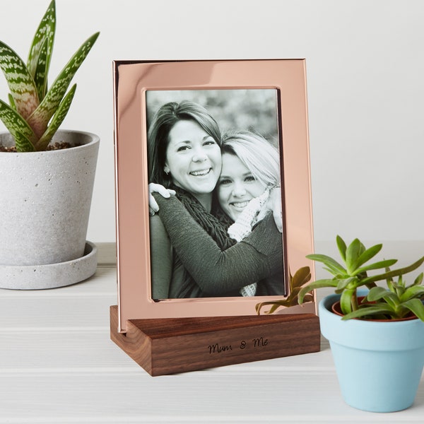 Copper Photo Frame With Personalised Walnut Base Stand / Custom Frame / Gift For Mum or Grandma