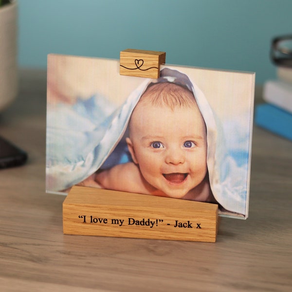 Oak 6"x4" Personalised Double Sided Photo Holder / Baby photo stand / Wedding Photo Block / Picture Photo Frame Gift