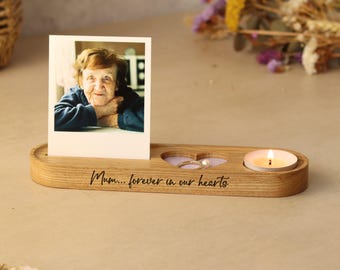 Personalised Memorial Candle And Photo Stand With Leather Heart Keepsake Tray