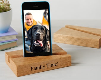 Personalised Oak or Walnut Phone And Tablet Stand / Tech Gifts / Personalised iPad or iPhone Holder / Docking Station / Gifts For Dads