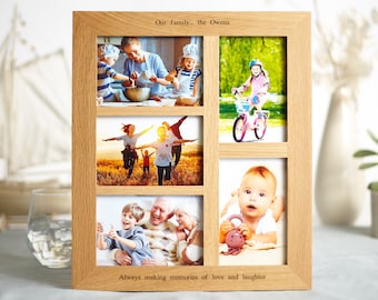 Solid Oak 5 Aperture Photo Frame / Multi aperture 6"x4" Picture Frame / Personalised Photo Frame / Family Frame / Wedding Day Collage Frame