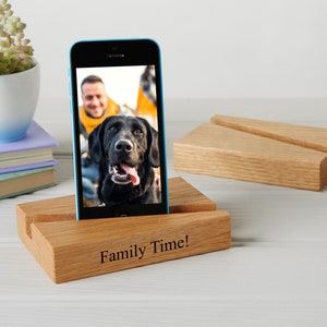 Personalised Oak or Walnut Phone And Tablet Stand / Tech Gifts / Personalised iPad or iPhone Holder / Docking Station / Gifts For Dads