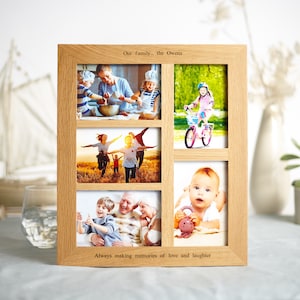 Solid Oak 5 Aperture Photo Frame / Multi aperture 6"x4" Picture Frame / Personalised Photo Frame / Family Frame / Wedding Day Collage Frame