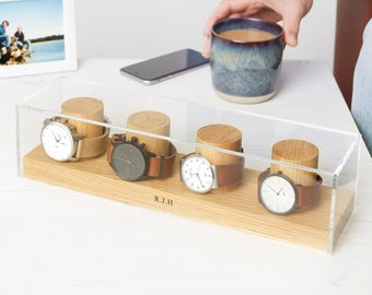 Watch Box for Four Watches / Personalised Watch Storage / Gift for Him / Watch Holder / Personalized Watch Display / Watch gift for Dads