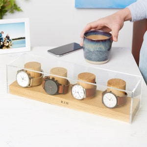 Caja para cuatro relojes / Almacenamiento de relojes personalizado / Regalo para él / Soporte para relojes / Exhibidor de relojes personalizado / Regalo de relojes para papás