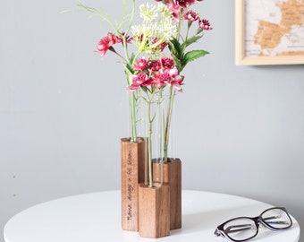 Personalised Triple Stem Vase In Solid Walnut