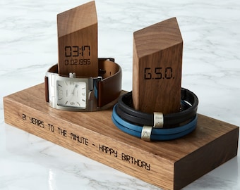 Personalised Watch and Bracelet Stand / Gift for Him / Groom Gifts / Personalized Jewelry Storage / Watch Holder / Custom Time and Date