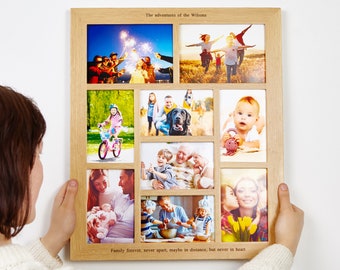 Solid Oak 9 Aperture Photo Frame / Engraved Multi Picture Frame / Personalised Photo Frame / Family Frame / Wedding Day Collage Frame