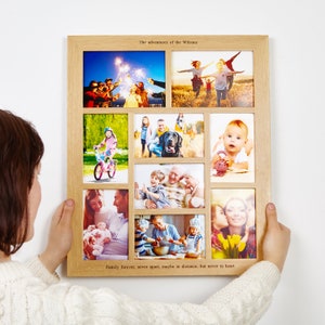 Engraved Solid Oak Multi Photo Frame: 9-Aperture Collage