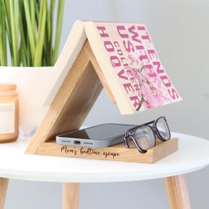 Personalised Book Rest in Solid Oak / Bedtime Book Stand