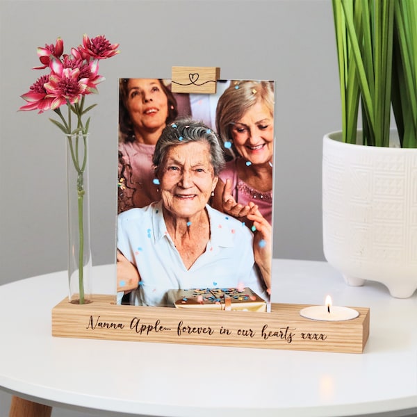 Personalised Memorial Candle Holder with Vase and Photo Frame