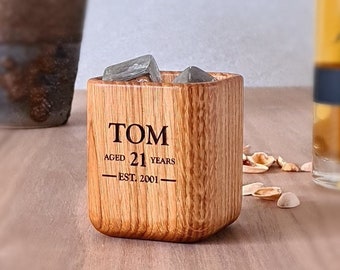 Personalised 21st Birthday Wooden Whiskey Tumbler Made From Solid Oak