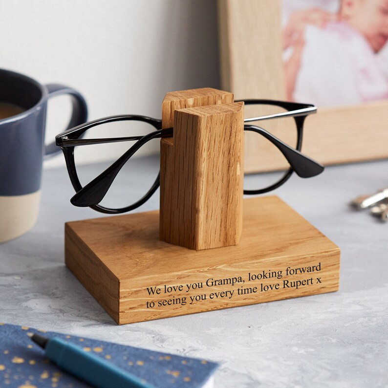 Solid Oak Personalised Eye Glasses Stand For Her / Eyeglass Holder / Reading Glasses / Mum Gift / Gift For Her / Nan Gift / Gift for Grandma Back Only