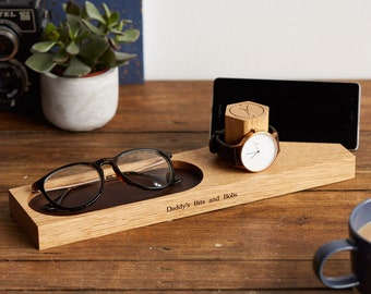 Personalised Bedside Watch And Phone Stand with Glasses Storage Tray | Gifts For Him | Storage and Organisation | Anniversary Present