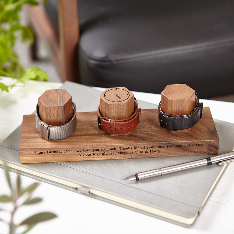 Personalised Walnut Three Watch Box image 3