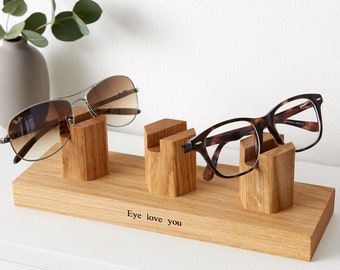 Personalised Triple Glasses Stand / Gifts for Dad / Sunglasses Stand / Multiple Reading Eyeglasses Stand / Eye wear Stand