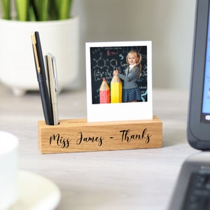 Bloque de fotos e impresión con portaplumas de roble personalizado / Regalo para maestros / Regalo de fin de curso