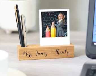 Personalised Oak Pen Holder Photo Block And Print / Teacher Gift / End of term gift