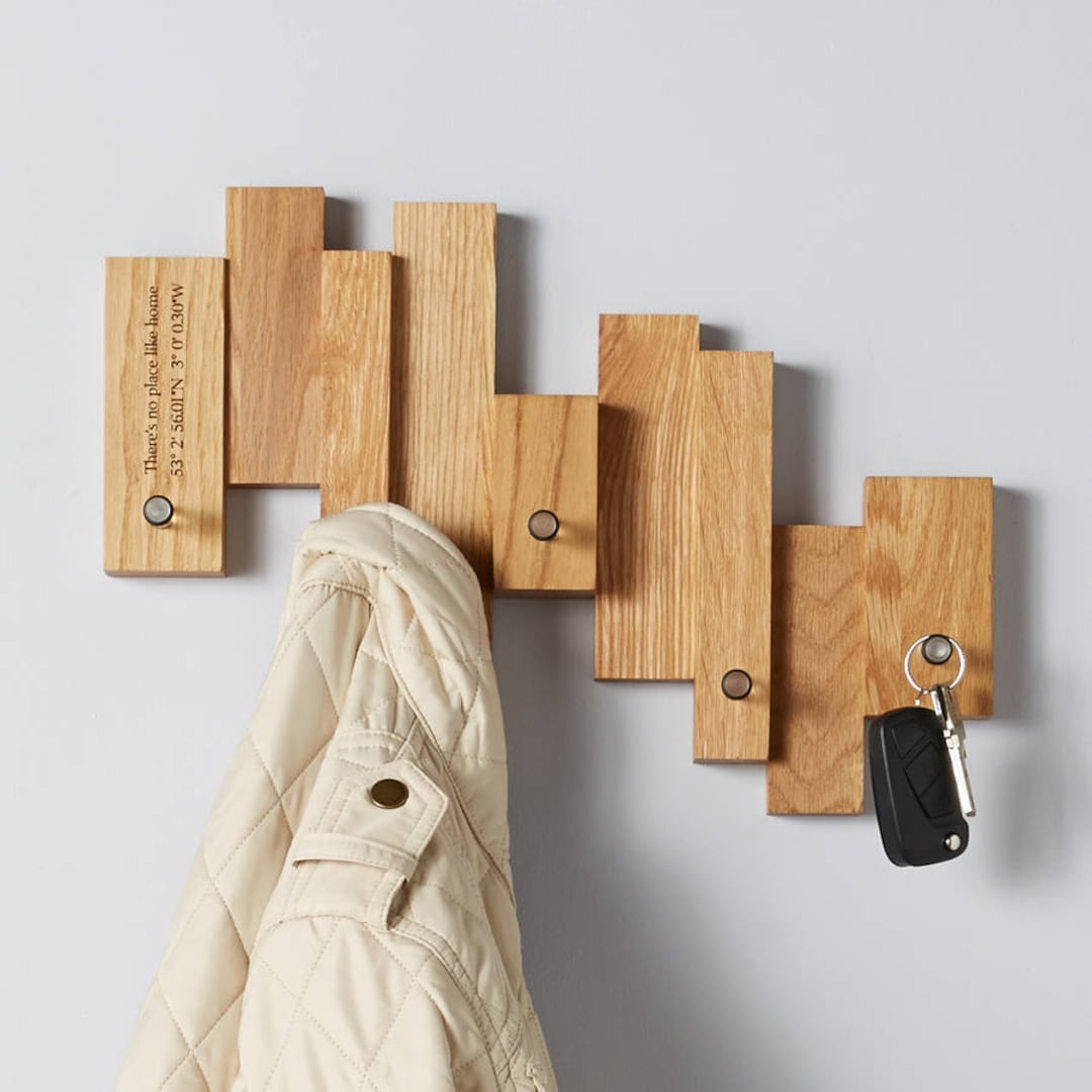 Oak Blocks Coat and Key Rack / Personalised Coat Rack / House Warming