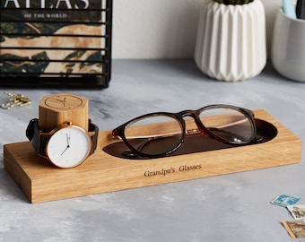 Watch Stand and Glasses Tray / Personalized Valet / Gifts for Grandparents / Custom Gift for Him / Personalised Stash Tray