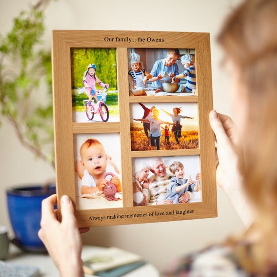 Solid Oak 5 Aperture Photo Frame Multi 6 X4 Picture Personalised Family Wedding