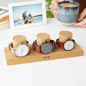 Watch Stand for Three Watches / Personalised Oak Watch Storage / Gift for Dad / Personalized Watch Holder / Gifts for Him / Watch Display