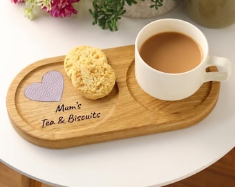 Personalised Tea And Biscuit Serving Tray With Leather Heart Detail