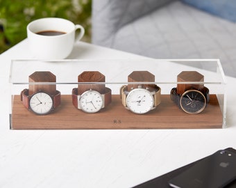 Caja de cuatro relojes personalizada de nogal