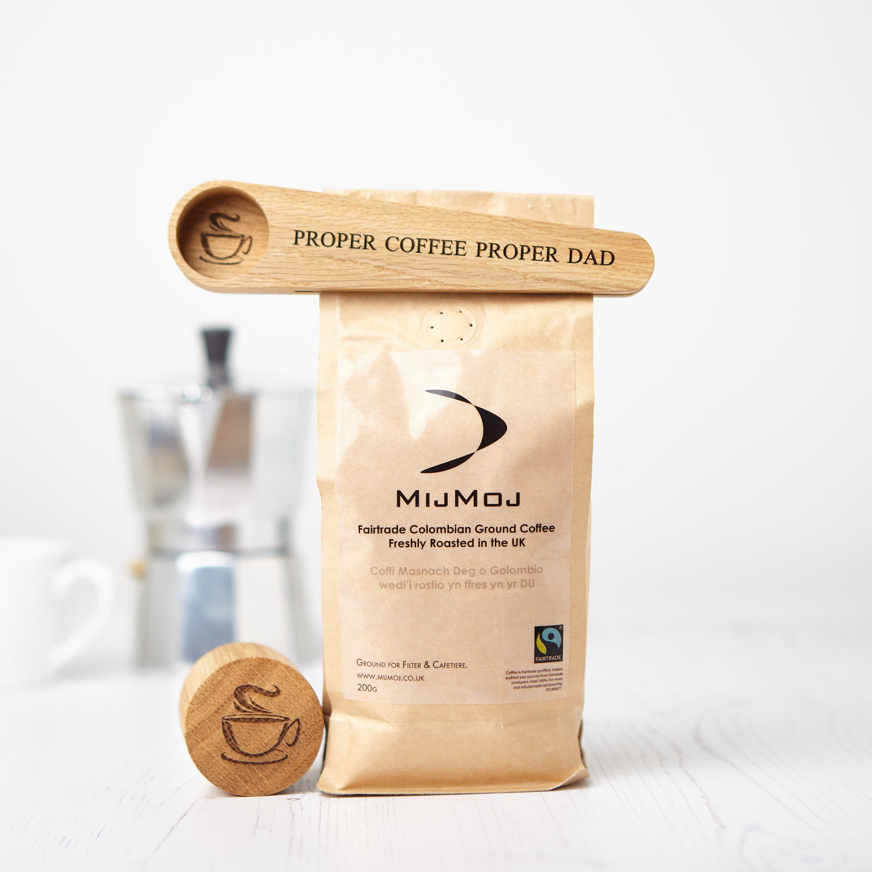 Scoop à Café Personnalisé en Chêne Massif, Coffret Cadeau d'effraction, Cuillère Personnalisée, Scel