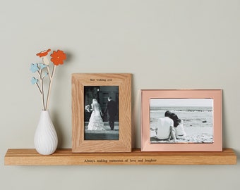 Personalised Solid Oak Wall Shelf For Photo Frames / Oak Shelf / Wooden Shelf for Picture Collage / Vinyl Record Wall Display