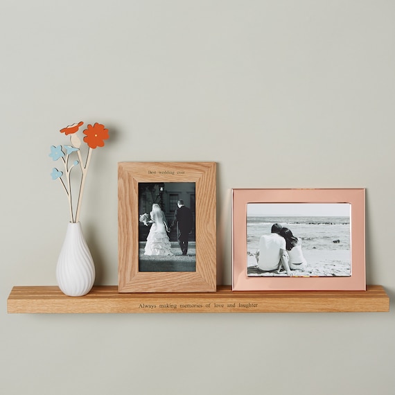Personalised Solid Oak Wall Shelf For Photo Frames Wooden Picture Collage Vinyl Record Display