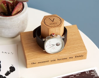 Range of Oak Personalised Time And Date Watch Stands / Gift For Him / Personalised 1-5 Watch Display Stand / 5th Anniversary Gift / Dad Gift
