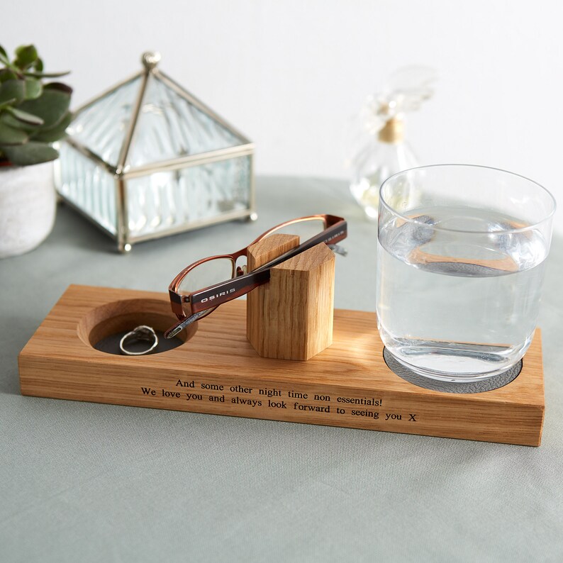 Bedside Glasses Stand with Coaster and Storage Dish / Gifts Etsy