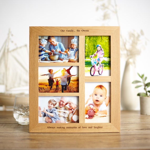 Solid Oak 5 Aperture Photo Frame Multi 6 X4 Picture Personalised Family Wedding